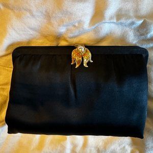 Vintage 1950s Black Satin Evening Clutch by Morris Moskowitz